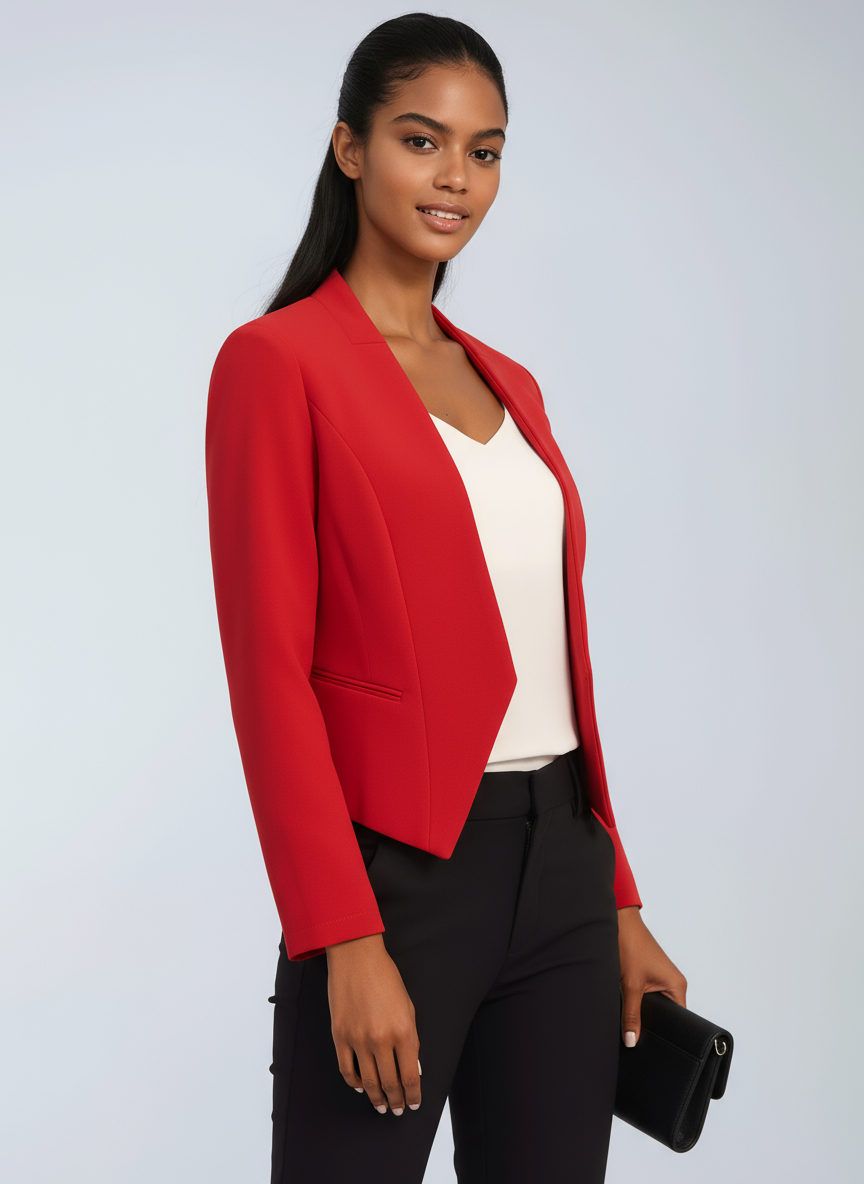 Linen Cropped Blazer | Open Front Office Jacket