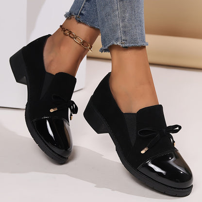 Women's elegant comfort loafers with bow in black