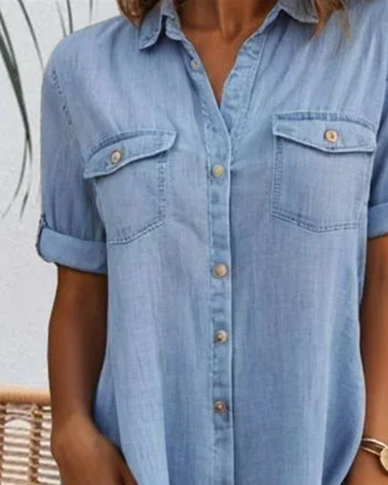 Denim-Look Dress | Lightweight Casual Shirt Dress