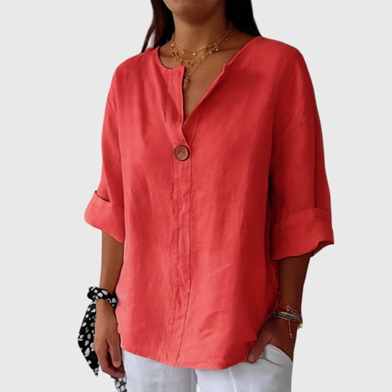 Blouse | V-Neck Single-Button Blouse
