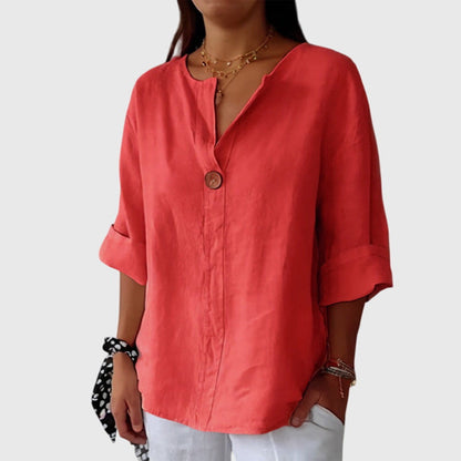 Blouse | V-Neck Single-Button Blouse