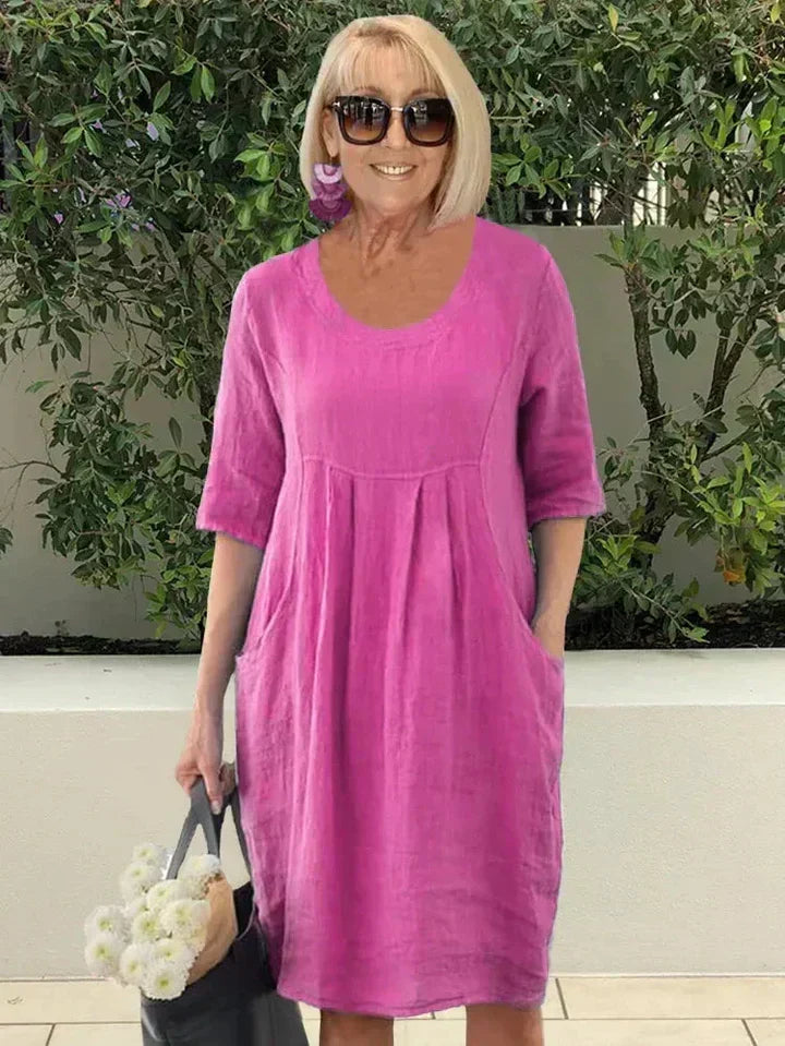 Women's Dress | Loose Midi Dress with Pockets