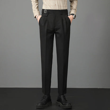 Men's slim-fit straight-leg trousers in black