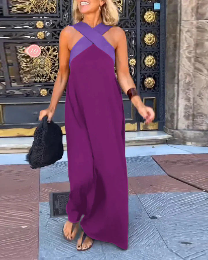 Maxi Dress | Crossover V-Neck Linen Maxi Dress