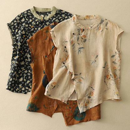 Sleeveless Floral Top | Mandarin Collar Summer Top