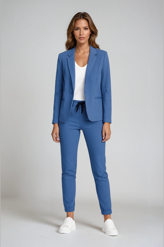 Women's linen classic blazer and trousers suit set