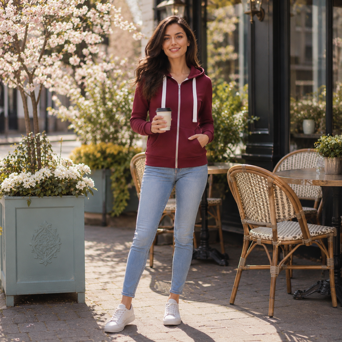 Zip Up Hoodie | Slim Fit Drawstring Hooded Jacket