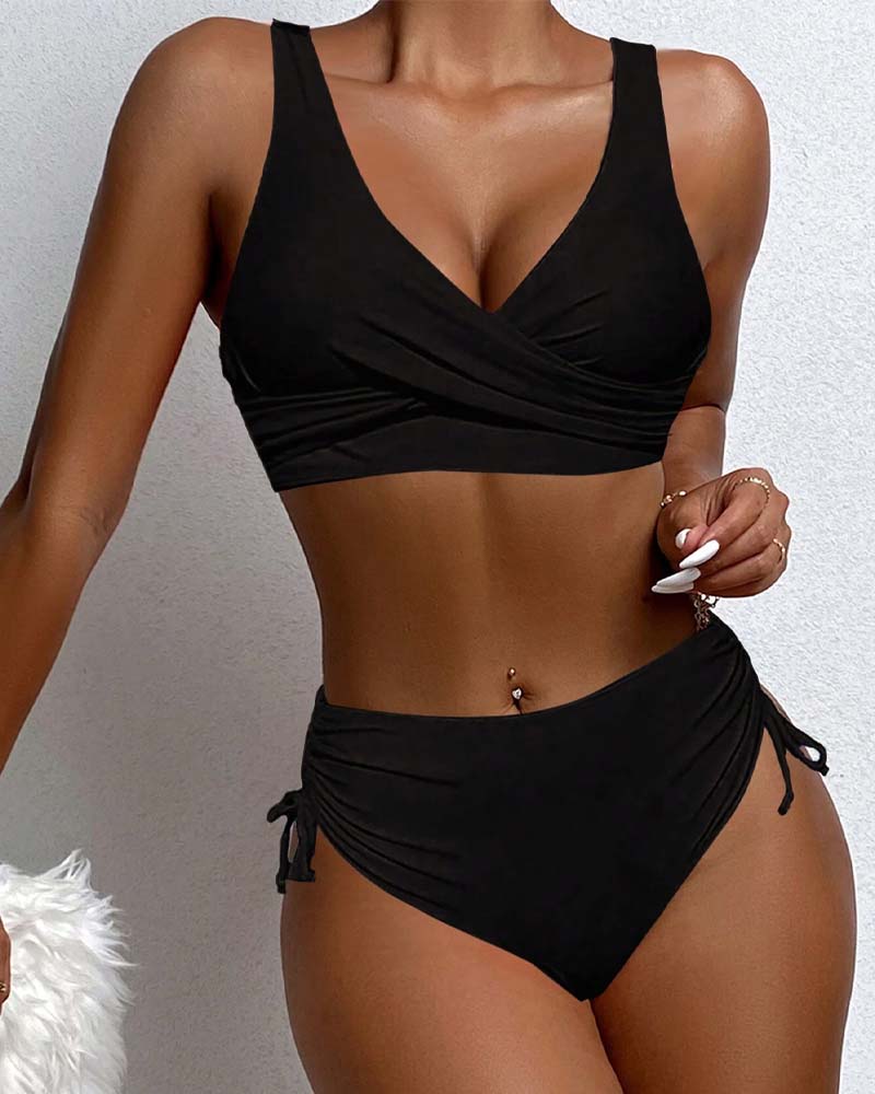 Women's lace-up bikini set in black