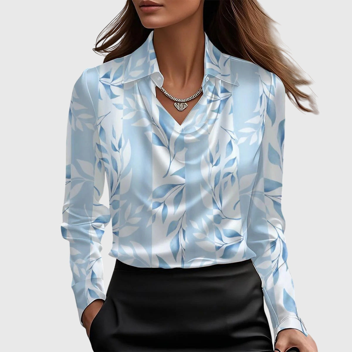 Satin Blouse | Pleated Neckline Elegant Top