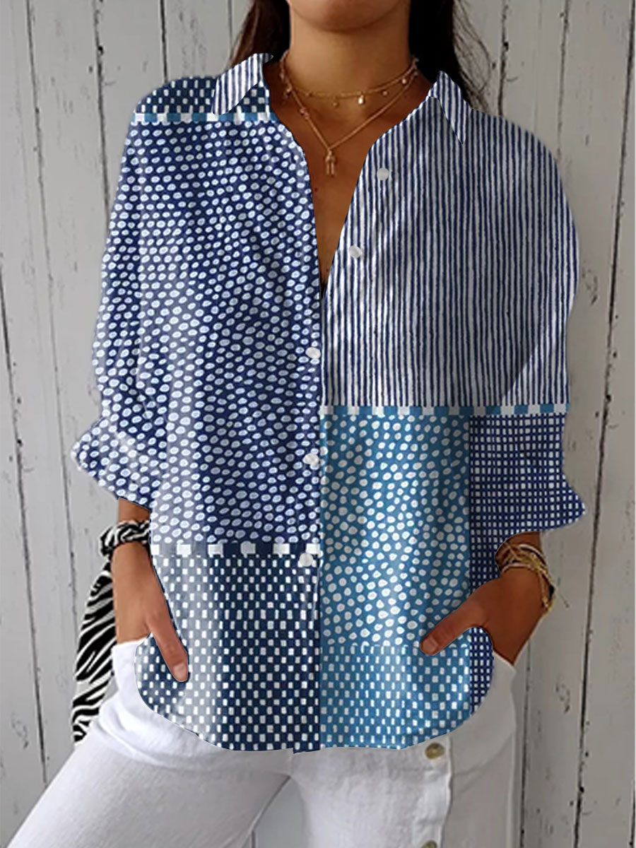 Women's blue ocean patchwork-print blouse