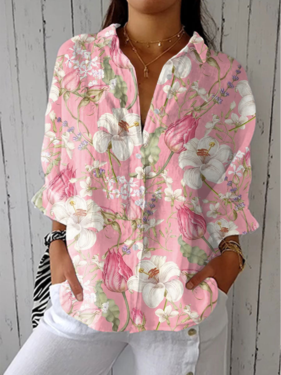 Women's floral bloom-print blouse in pink