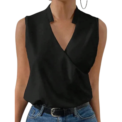 Linen V-Neck Blouse | Sleeveless Wrap Top