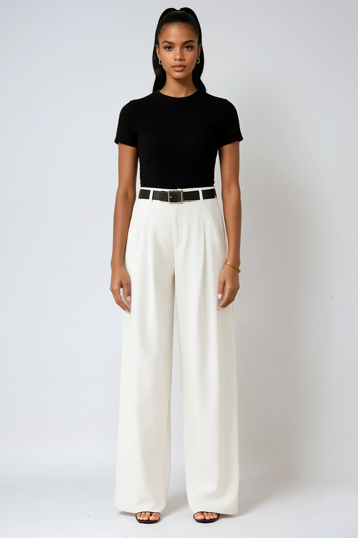 Women's linen wide-leg high-waist tailored trousers