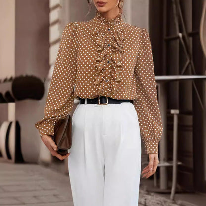 Linen Ruffle Blouse | High Neck Long Sleeve Top