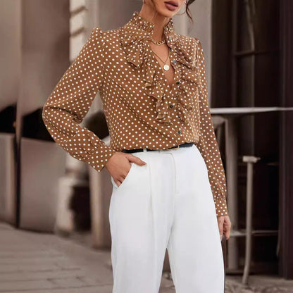 Linen Ruffle Blouse | High Neck Long Sleeve Top