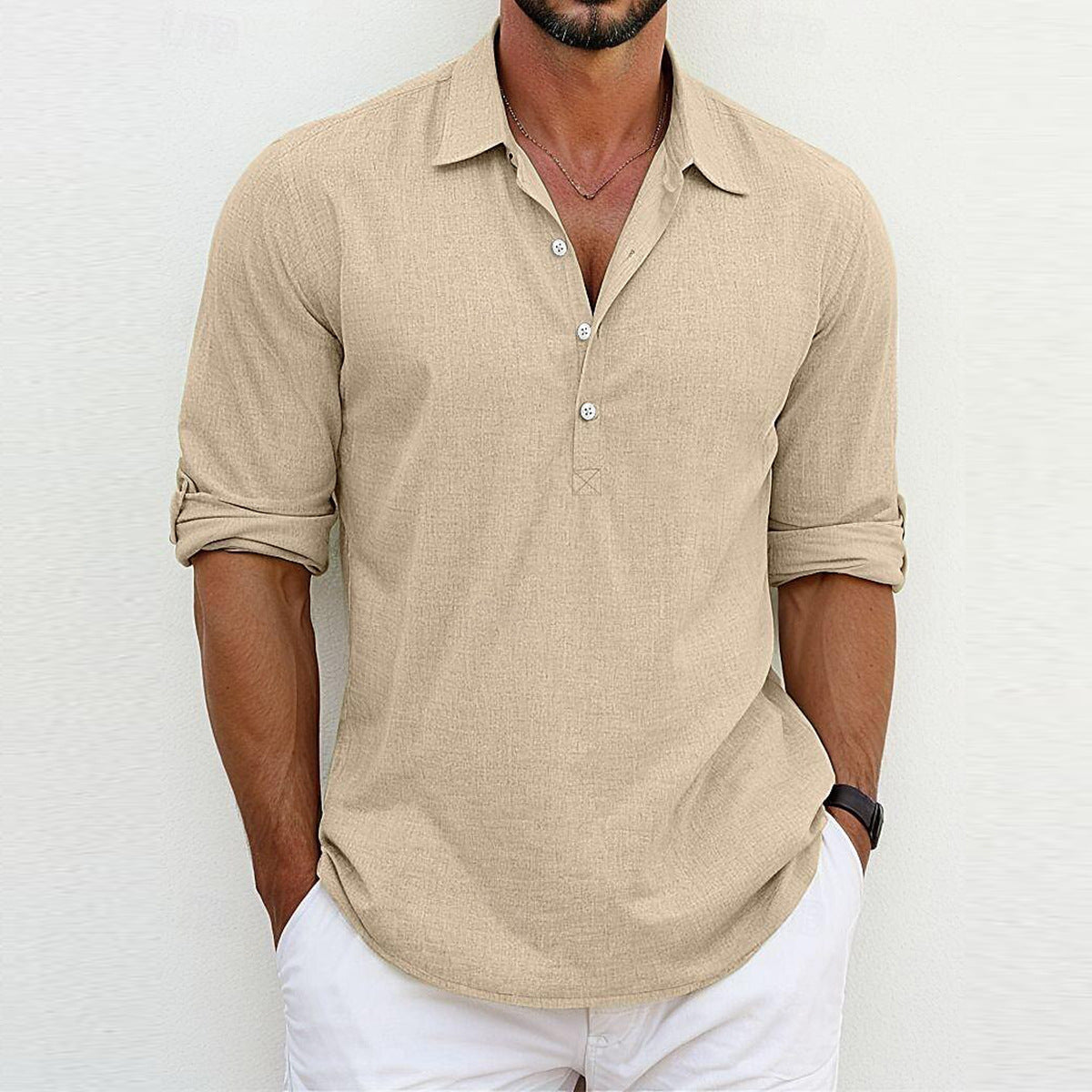 Men's Shirt | Long-Sleeve Polo-Collar Shirt