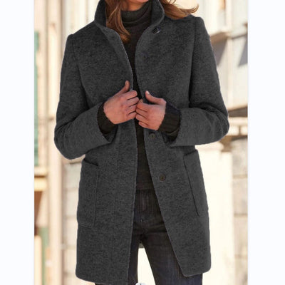 Coat | High-Collar Wool-Blend Button Coat