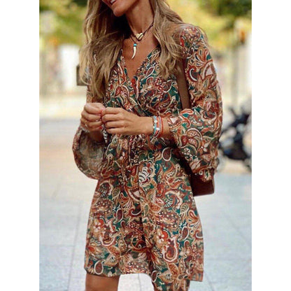 Women's relaxed boho maxi dress in brown