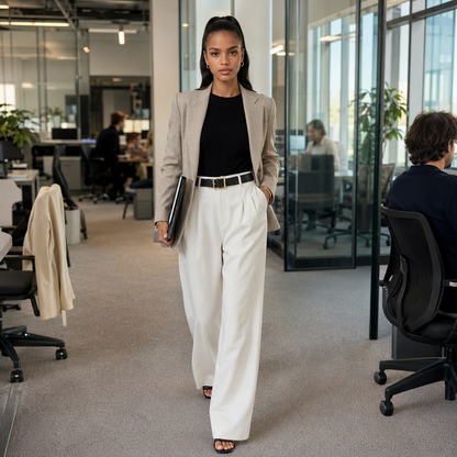 Linen Wide Leg Trousers | High Waist Tailored Pants