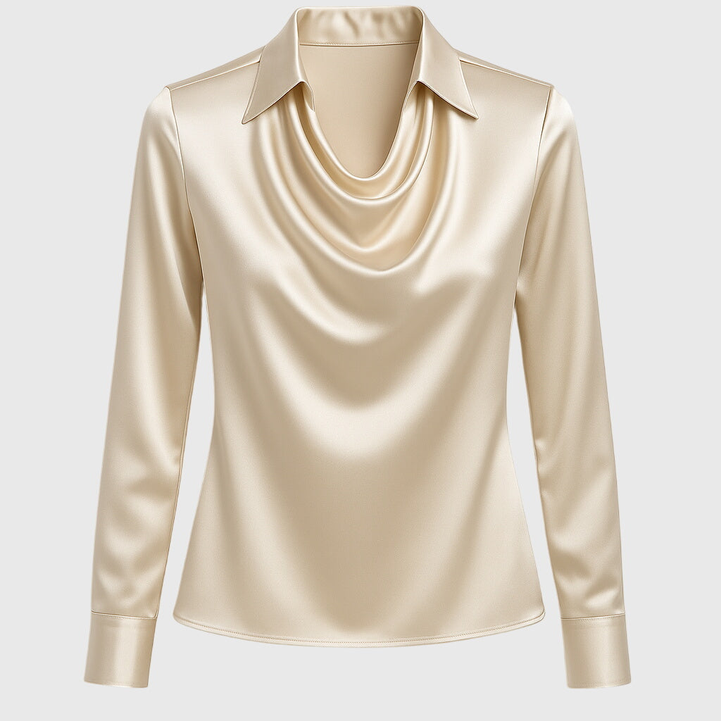 Satin Blouse | Pleated Neckline Elegant Top