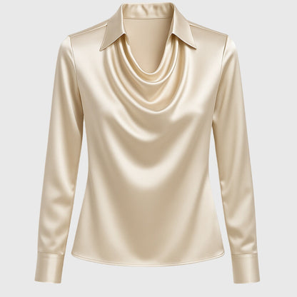 Satin Blouse | Pleated Neckline Elegant Top
