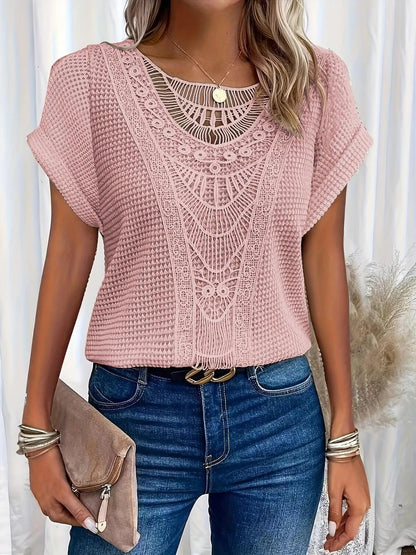 Lace Top | Knit Lace-Panel Blouse