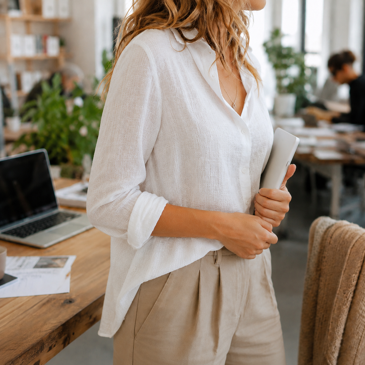 Linen Button-Down Blouse | Long Sleeve Collared Top