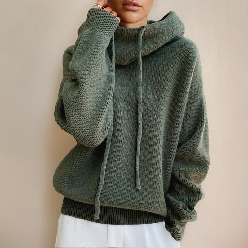 Women's oversized high-neck drawstring hoodie jumper
