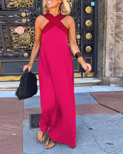 Maxi Dress | Crossover V-Neck Linen Maxi Dress