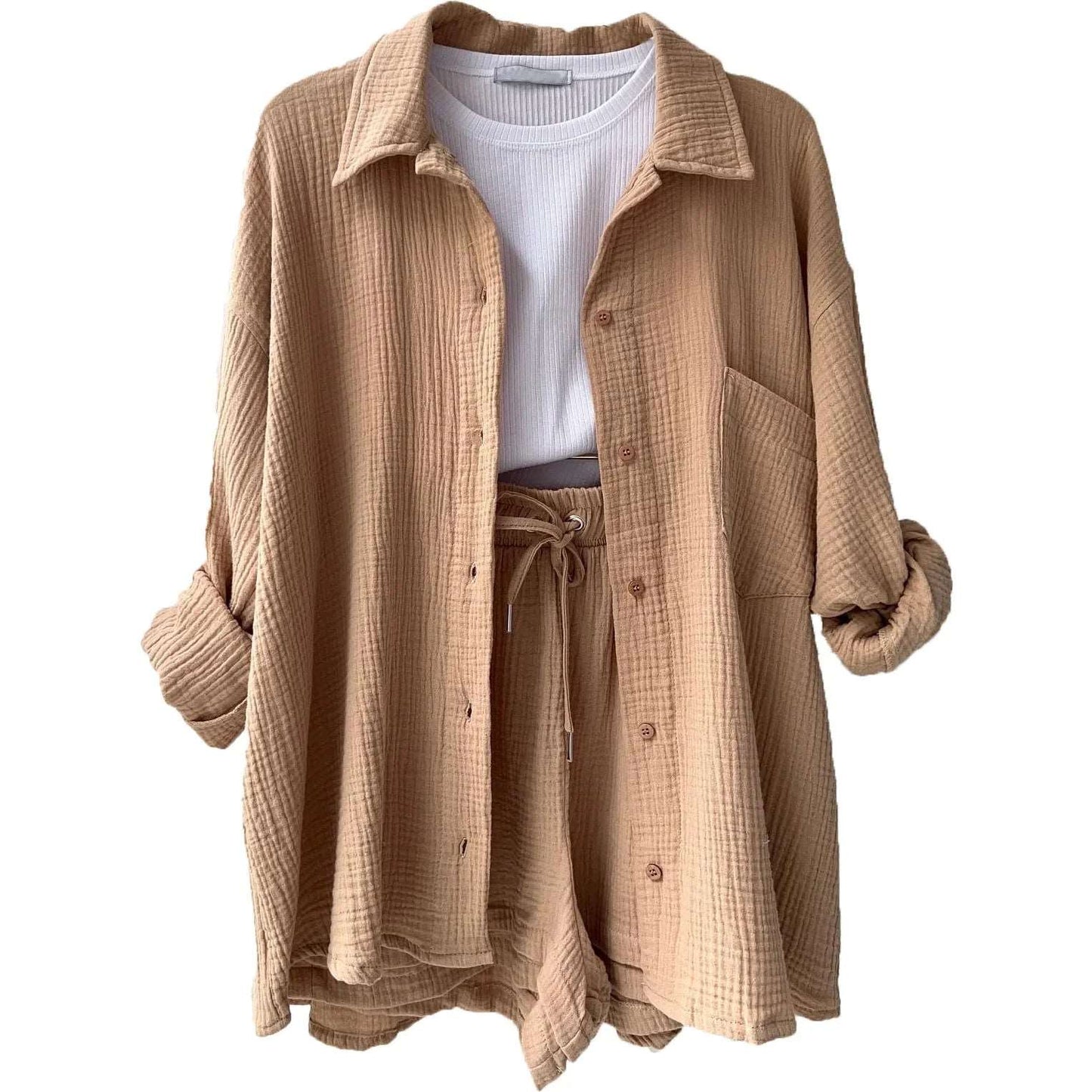 Linen Summer Set | Long Sleeve Shirt & Cropped Trousers