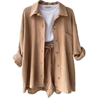 Linen Summer Set | Long Sleeve Shirt & Cropped Trousers