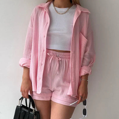 Linen Summer Set | Long Sleeve Shirt & Cropped Trousers