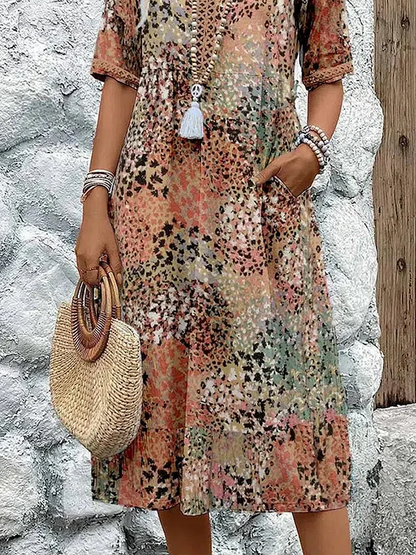 Midi Dress | Vibrant Print Flowing Midi Dress