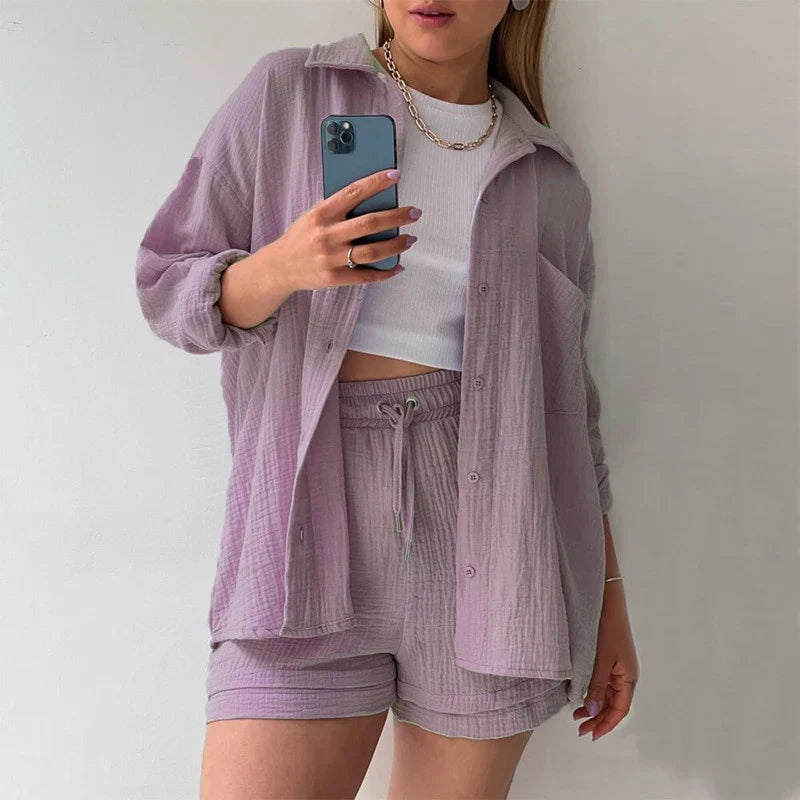 Linen Summer Set | Long Sleeve Shirt & Cropped Trousers
