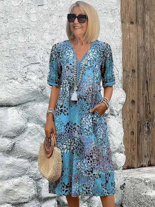 Midi Dress | Vibrant Print Flowing Midi Dress