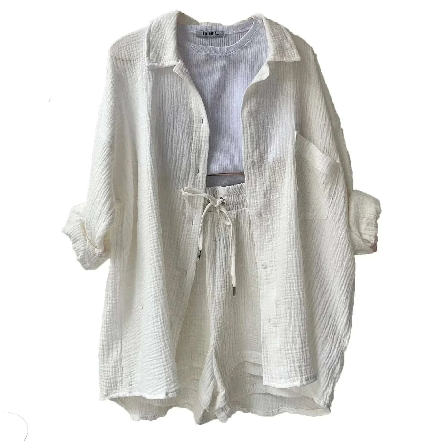 Linen Summer Set | Long Sleeve Shirt & Cropped Trousers
