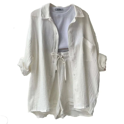Linen Summer Set | Long Sleeve Shirt & Cropped Trousers