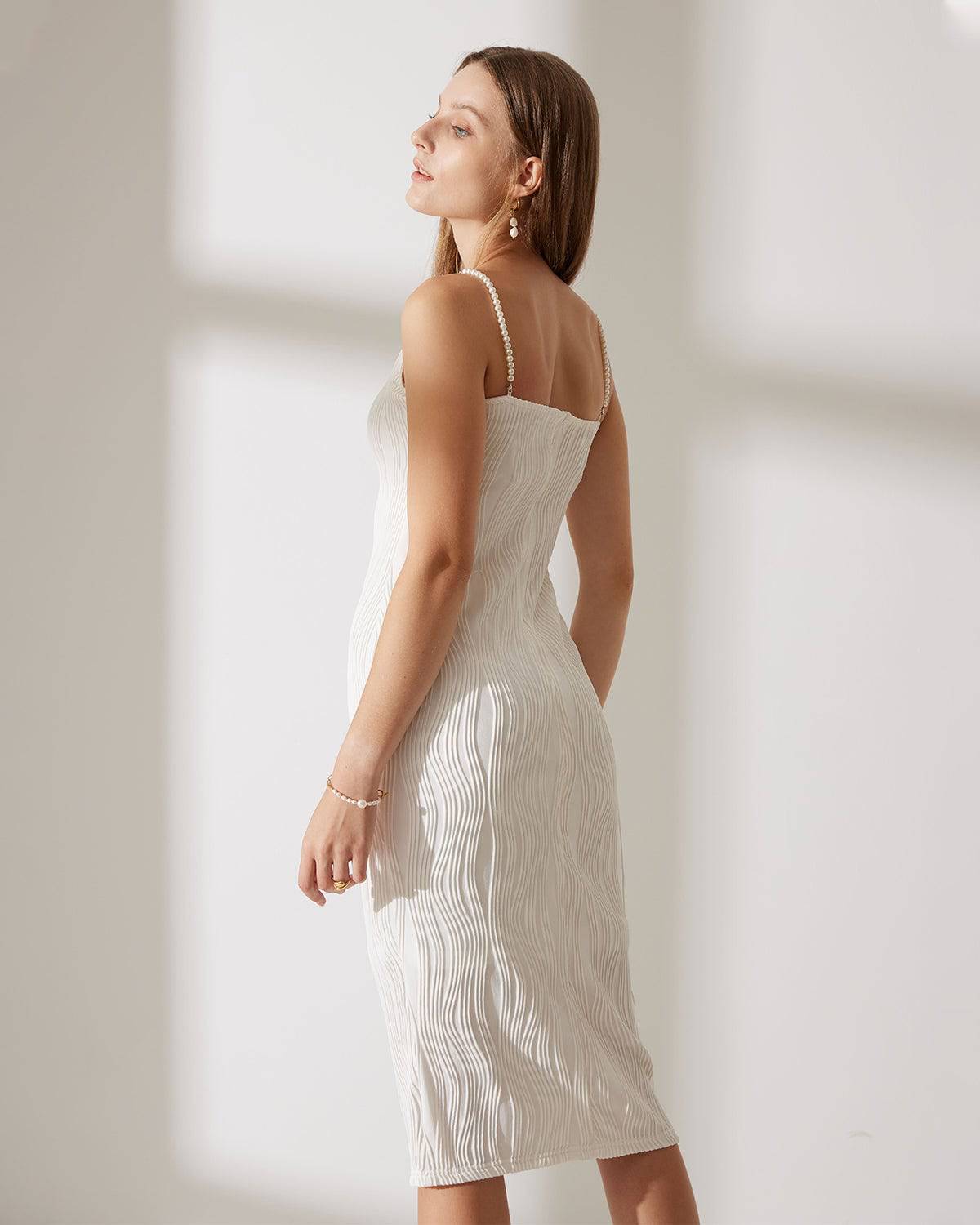 Women's Dress | Textured Pearl-Strap Cami Midi Dress