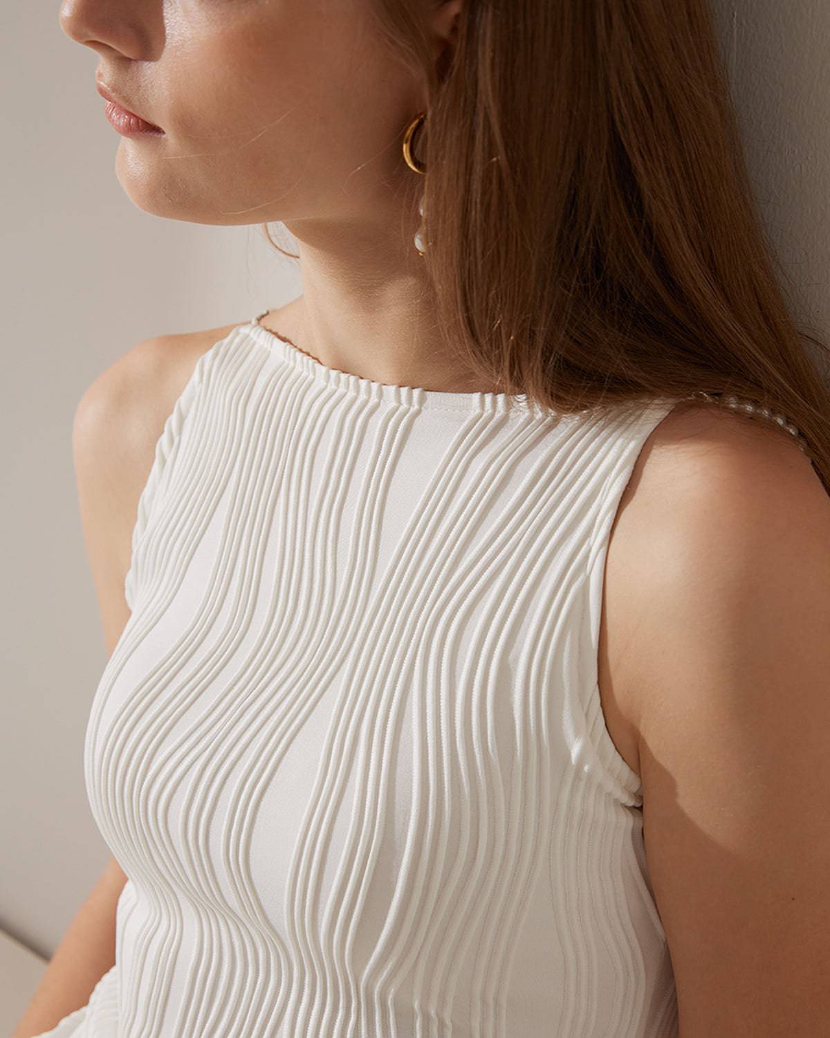 Women's Dress | Textured Pearl-Strap Cami Midi Dress