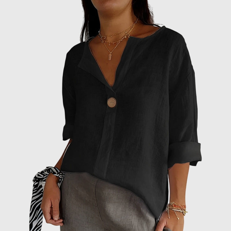 Blouse | V-Neck Single-Button Blouse