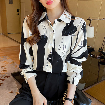 Women's Shirt | Geometric Print Long-Sleeve Shirt