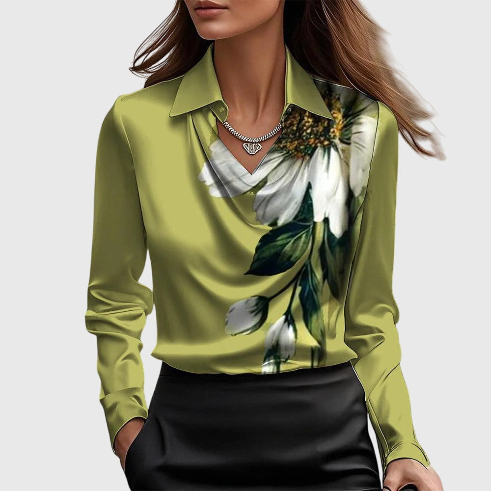 Satin Blouse | Pleated Neckline Elegant Top
