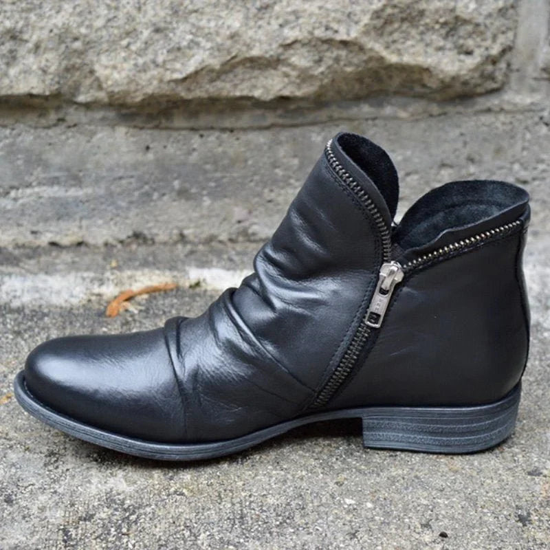 Women's orthopedic ruffle side-zip ankle boots