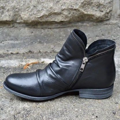 Women's orthopedic ruffle side-zip ankle boots
