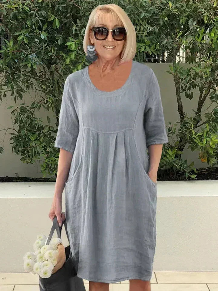 Women's Dress | Loose Midi Dress with Pockets