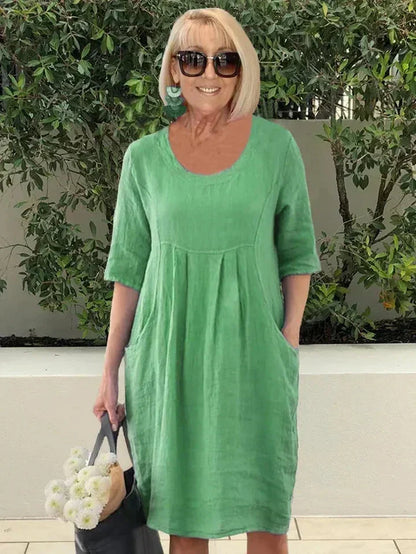 Women's Dress | Loose Midi Dress with Pockets