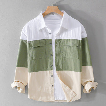 Men's stitch-detail cotton overshirt in dark green