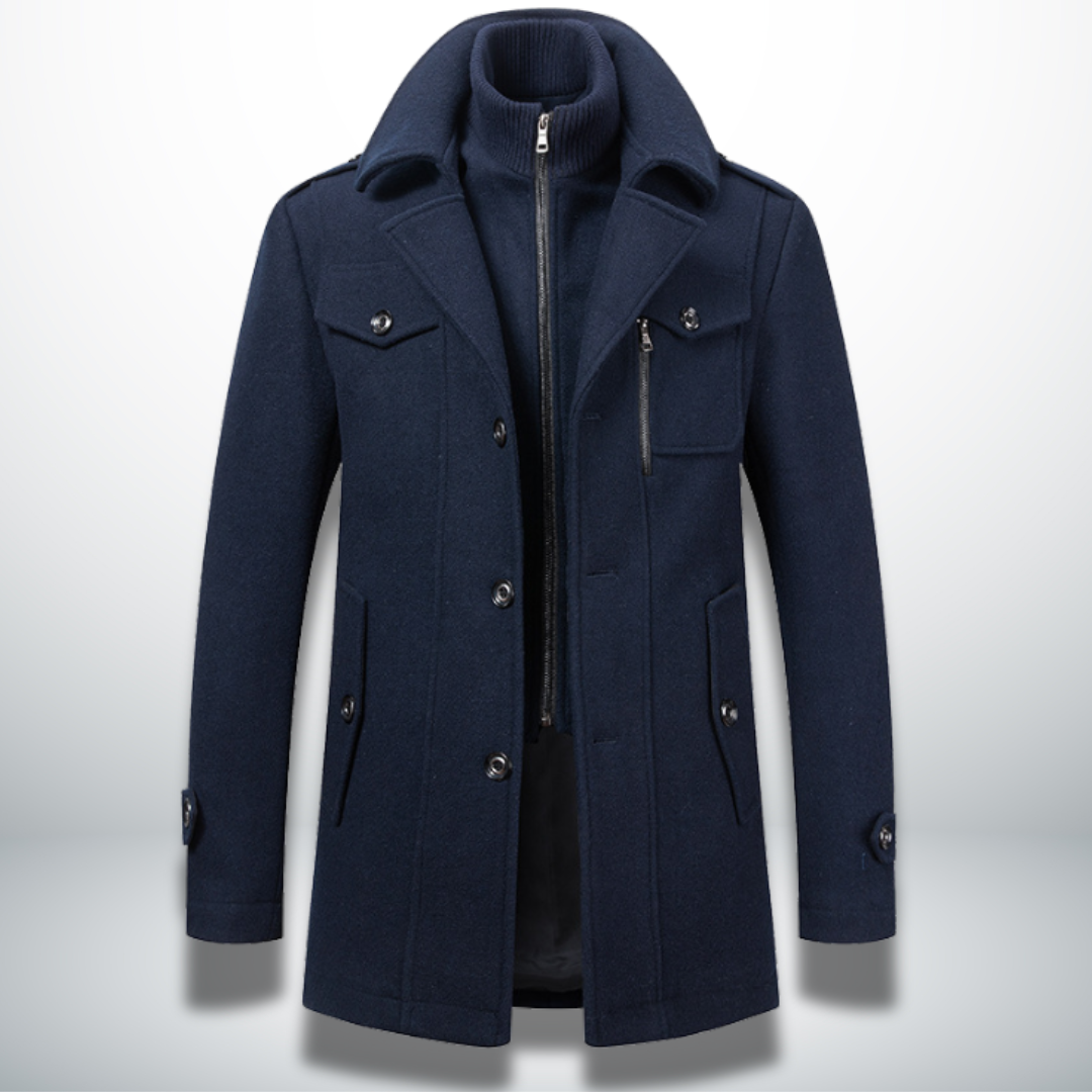 Men's smart-casual button overcoat in navy blue