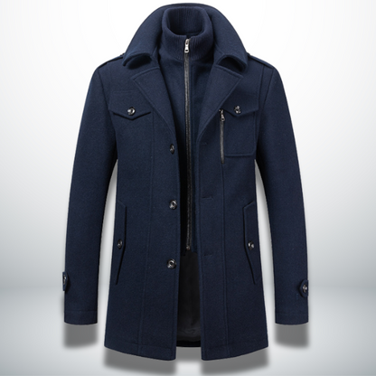 Men's smart-casual button overcoat in navy blue