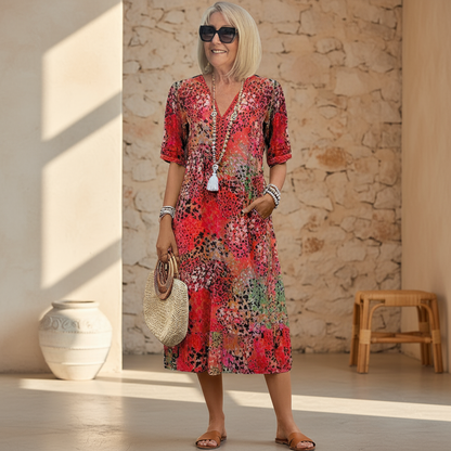 Midi Dress | Vibrant Print Flowing Midi Dress